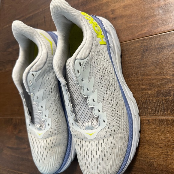 Women’s HOKA One One Clifton 7 Running Shoes Gray, Blue, Lime - Picture 4 of 10
